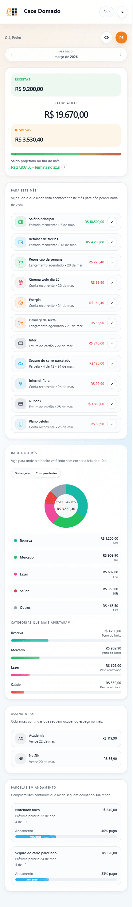 Prévia animada da tela de visão geral